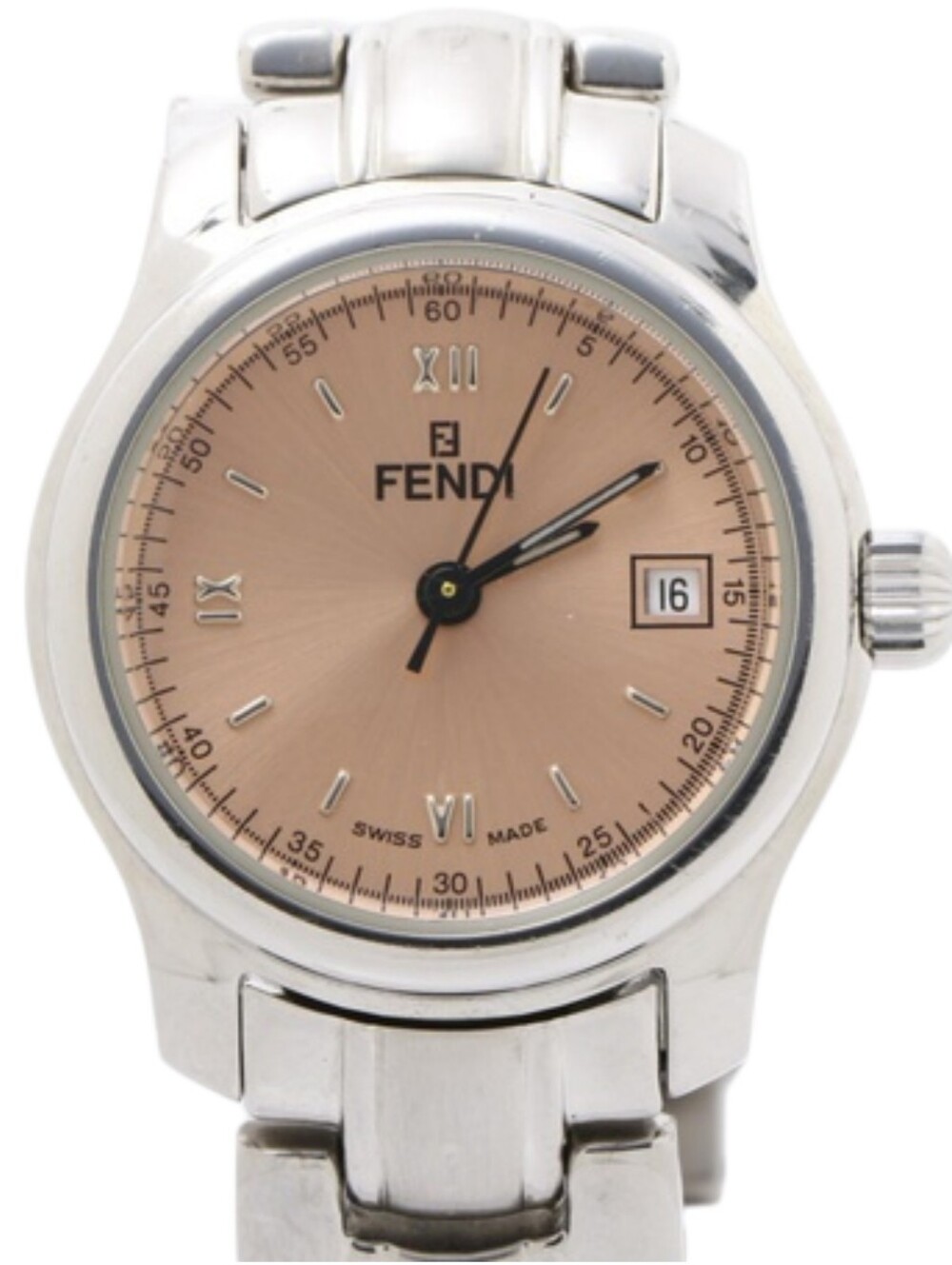 Fendi Silver Bracelet Watch with Rose Gold Dial Vintage Classic